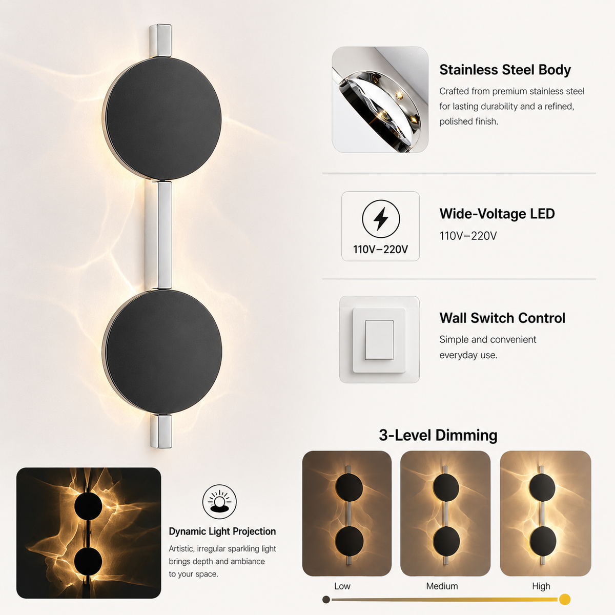 Wave Textured Stainless Steel Wall Lamp | Modern Minimalist Sconce