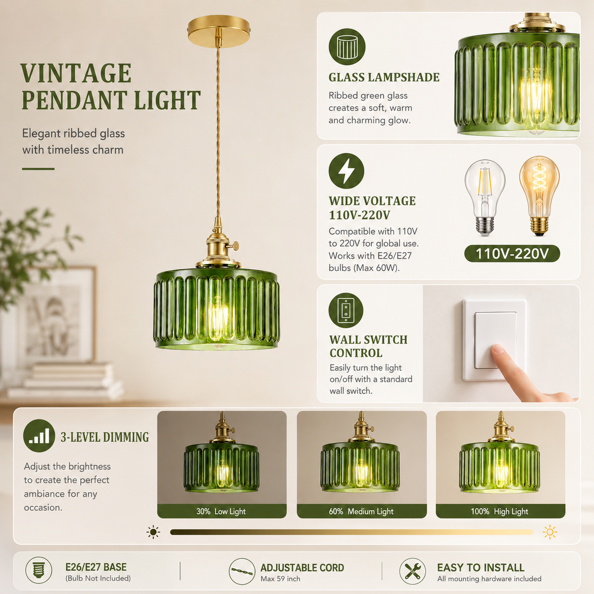 Vintage Pumpkin Glass Pendant Light | Retro Amber Ceiling Lamp